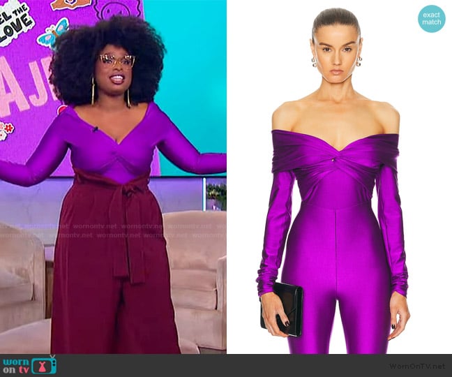 The Andamane Kendall Off Shoulder Bodysuit worn by Jennifer Hudson on The Jennifer Hudson Show