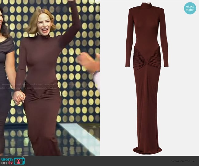 The New Arrivals Ilkyaz Ozel Darja ruched gown worn by Jaime Ray Newman on Tamron Hall Show
