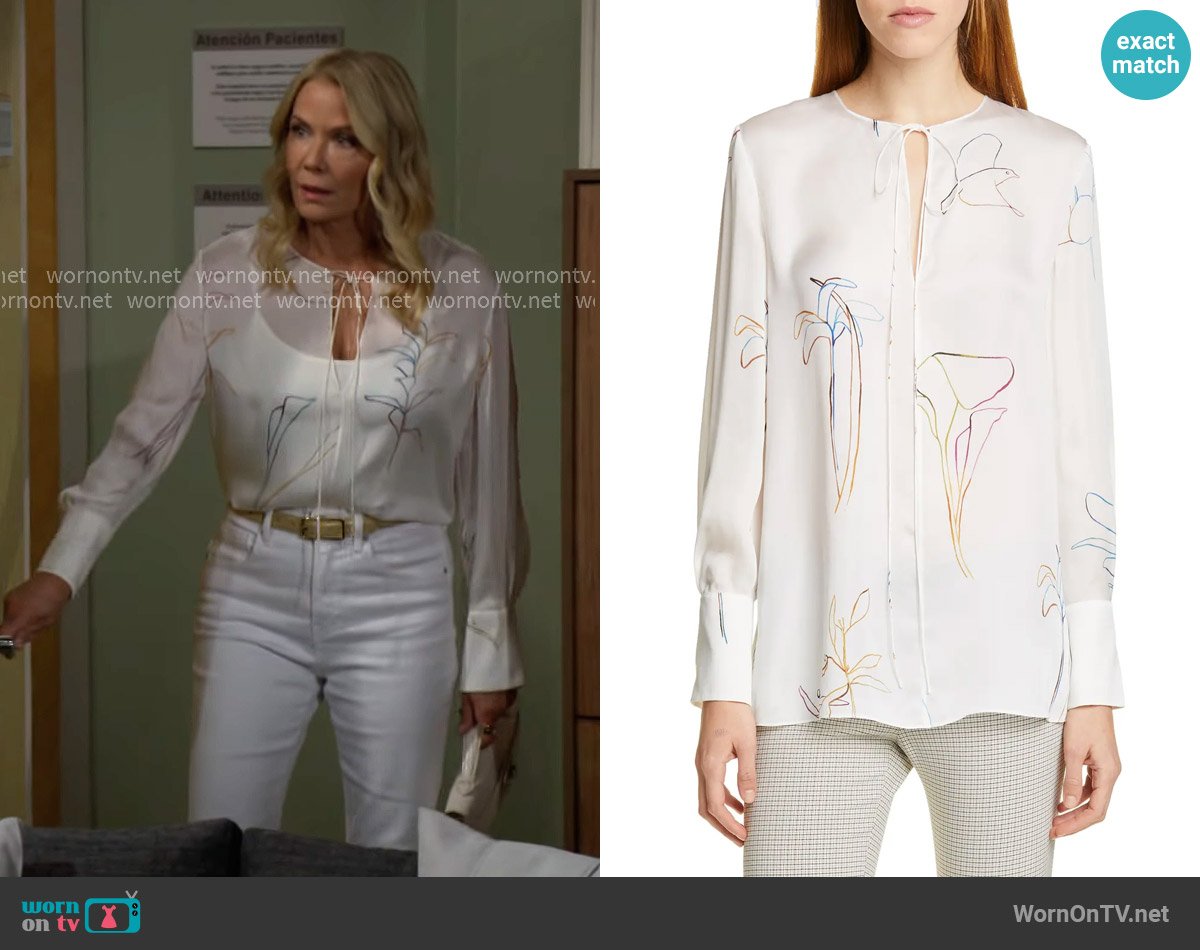 Theory Nature Silk Chiffon Tunic worn by Brooke Logan (Katherine Kelly Lang) on The Bold and the Beautiful