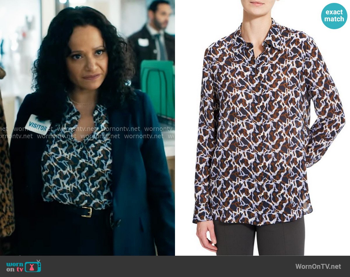 Theory Printed Silk Blouse worn by Selena (Judy Reyes) on High Potential