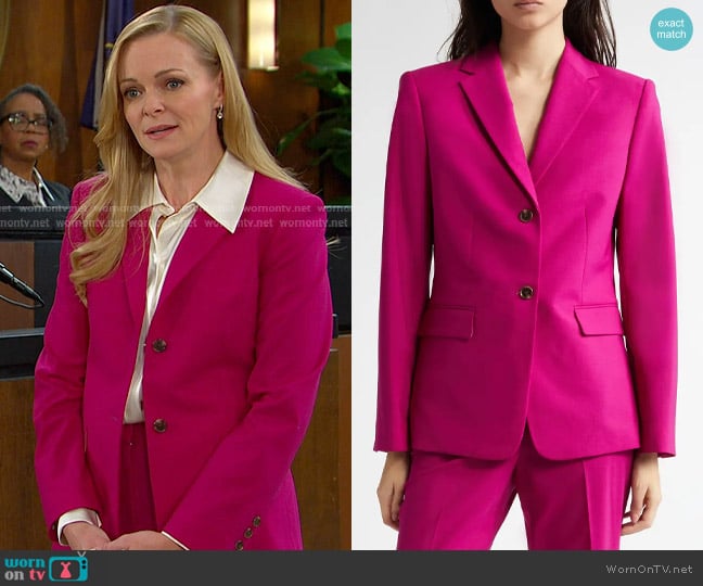 Theory Slim-Fit Wool Blazer in Wildflower worn by Belle Brady (Martha Madison) on Days of our Lives