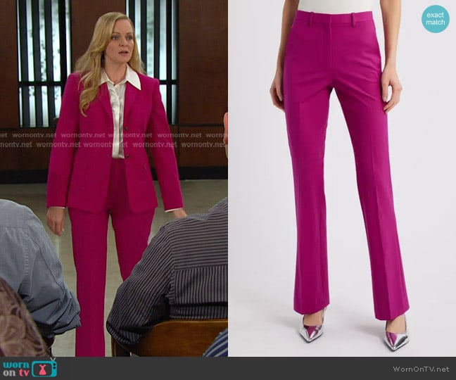 Theory Stretch Wool Straight Full-Length Trousers in Wildflower worn by Belle Brady (Martha Madison) on Days of our Lives