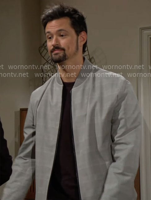 Thomas’s grey plaid bomber jacket and pants set on The Bold and the Beautiful
