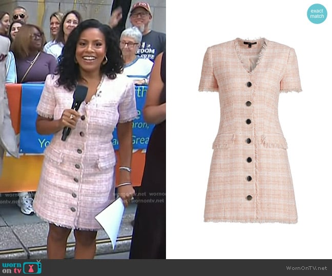 Toccin Phoebe Tweed Short-Sleeve Minidress in Pink Sand worn by Sheinelle Jones on Today