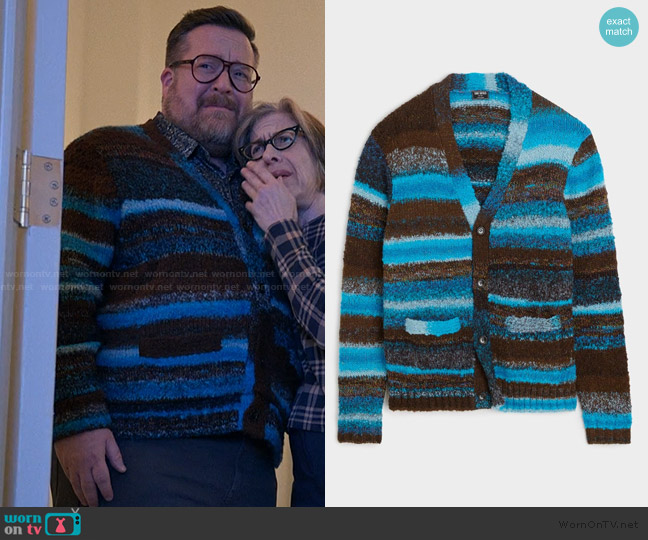 Todd Snyder Blue Toile Broken Stripe Cardigan worn by Howard (Michael Cyril Creighton) on Only Murders in the Building