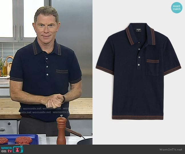 Todd Snyder Tipped Waffle Sweater Polo worn by Bobby Flay on Today