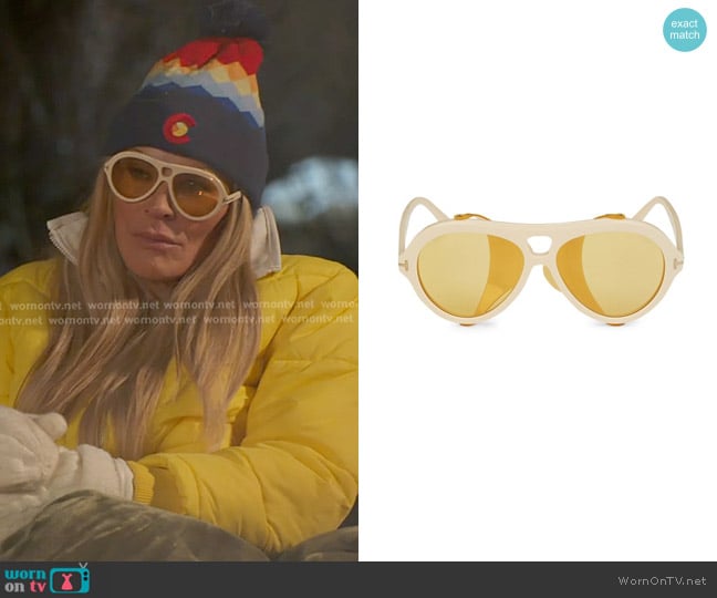 Tom Ford 60MM Pilot Sunglasses in Yellow worn by Heather Gay on The Real Housewives of Salt Lake City