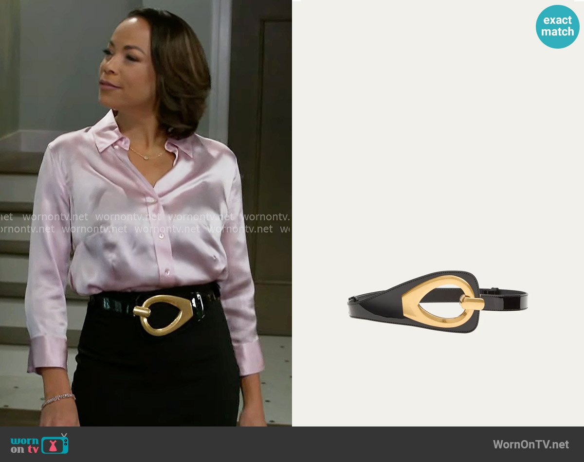 Tom Ford Cut-Out Leather & Brass Belt worn by Nicole Dupree Richardson (Daphnee Duplaix) on Beyond the Gates