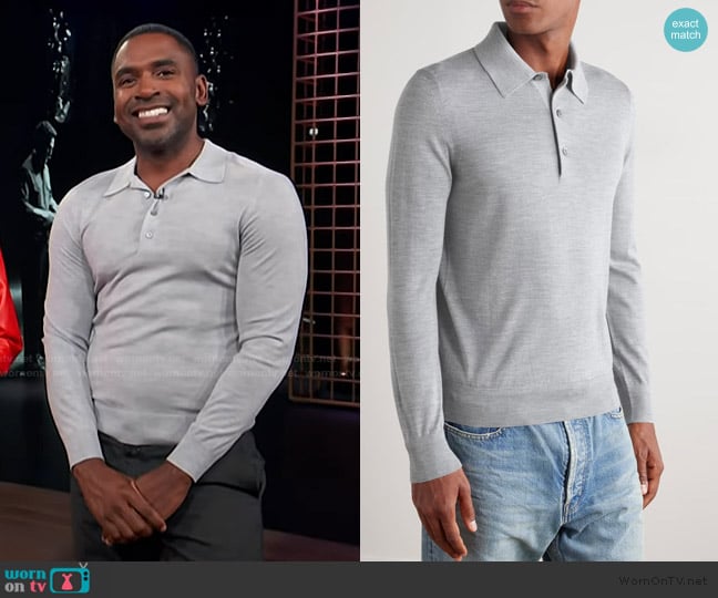 Tom Ford Slim Fit Cashmere Polo Shirt worn by Justin Sylvester on E! News