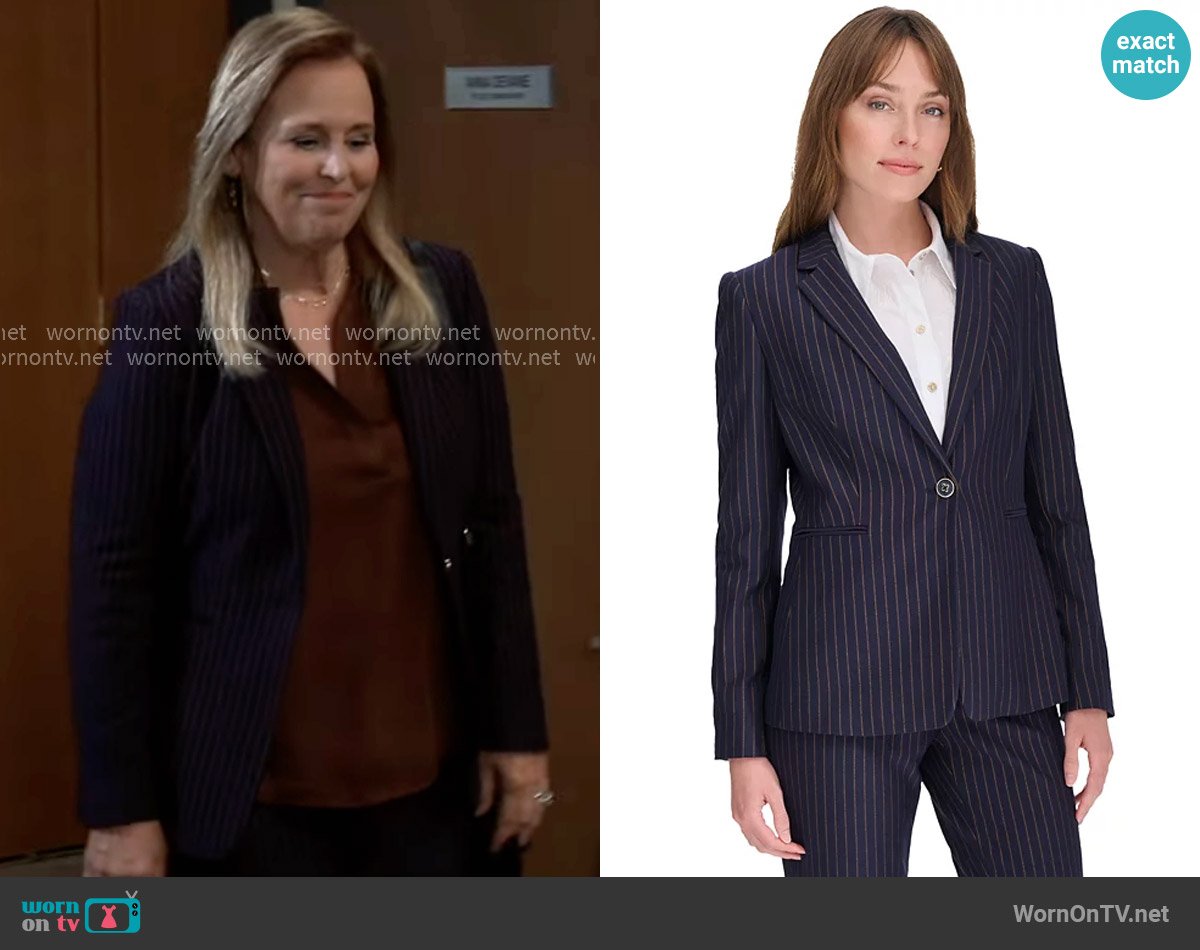 Tommy Hilfiger Pinstripe Slim-Fit Single-Button Blazer worn by Laura Collins (Genie Francis) on General Hospital