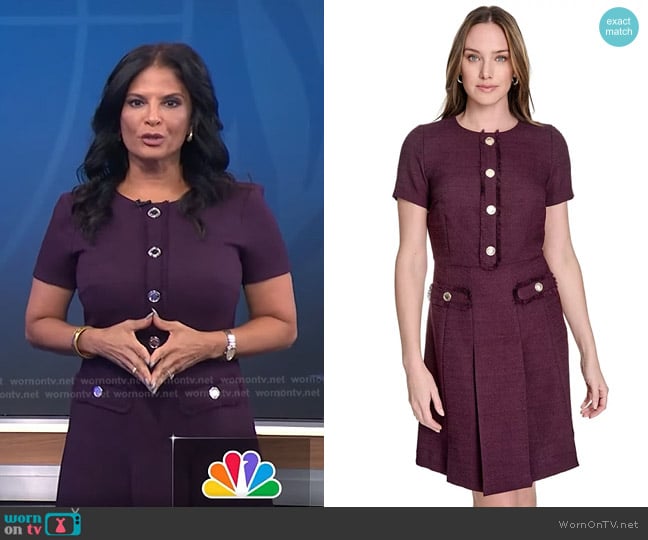 Tommy Hilfiger Round-Neck Fringe-Trim Dress in Aubergine worn by Darlene Rodriguez on Today