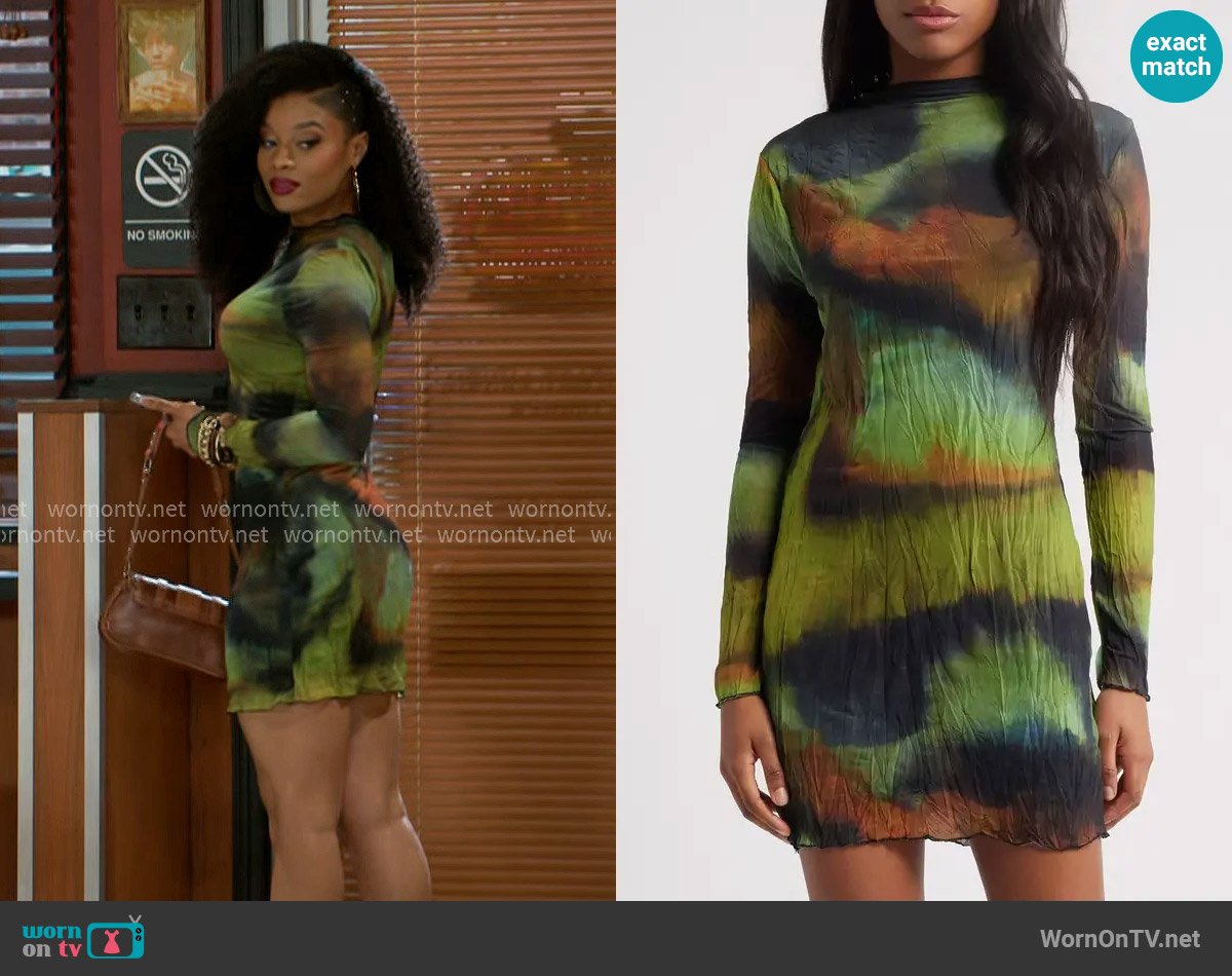 Topshop Tie Dye Long Sleeve Mesh Minidress worn by Eva Thomas (Ambyr Michelle) on Beyond the Gates