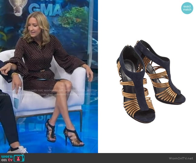 Tory Burch Leather Ankle Strap Heel Sandals worn by Lara Spencer on Good Morning America