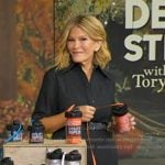Tory’s black belted denim dress on Good Morning America