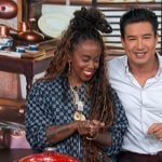 Toya’s denim check print jacket on Access Hollywood