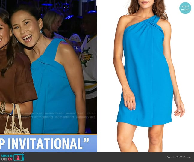 Trina Turk Plumeria One-shoulder Dress in Seaside worn by Vicky Nguyen on Today