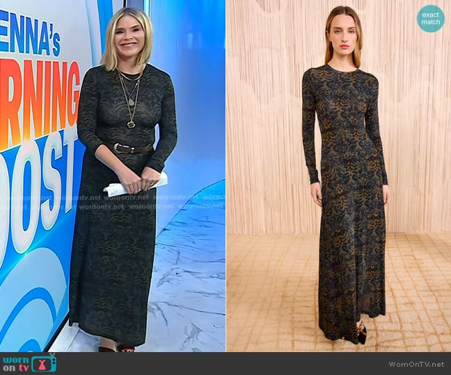 Ulla Johnson Amari Jersey Long Sleeve Dress in Desert Jasper worn by Jenna Bush Hager on Today