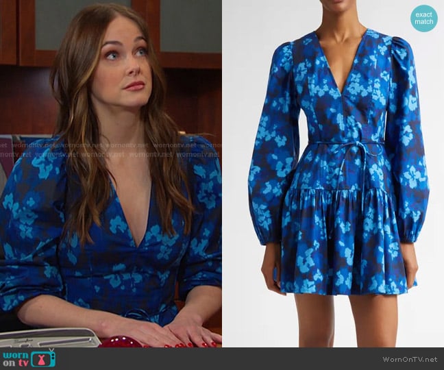 Ulla Johnson Anita Long Sleeve Cotton Sateen Minidress in Azure worn by Stephanie Johnson (Abigail Klein) on Days of our Lives
