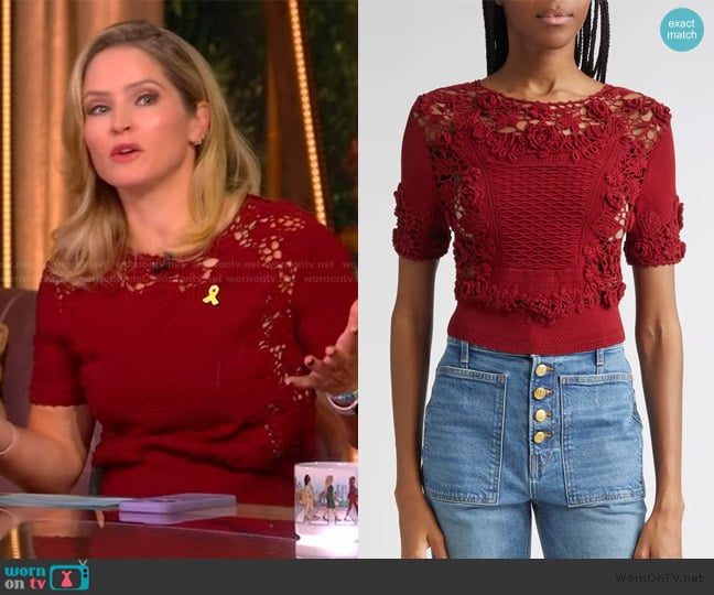 Ulla Johnson Stella Crochet Detail Knit Top worn by Sara Haines on The View