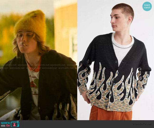 Urban Outfitters Flames Cardigan worn by Neil Crosby ( Axel Ellis) on The Runarounds