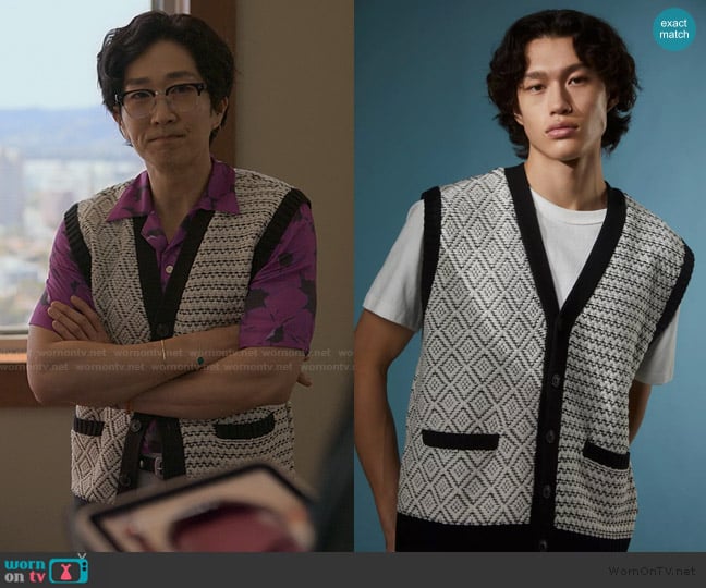 Urban Outfitters Franklin Cardigan Sweater Vest worn by Daniel Kim (Tim Jo) on Reasonable Doubt