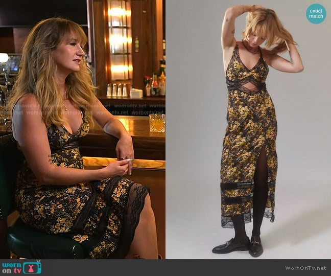 Urban Outfitters Lexi Lace Floral Midi Dres in black worn by Margo Price on NBC News Daily