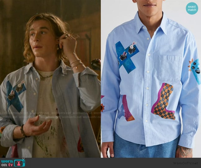 Urban Outfitters Various Letter Long Sleeve Button-Down Shirt worn by Neil Crosby (Axel Ellis) on The Runarounds