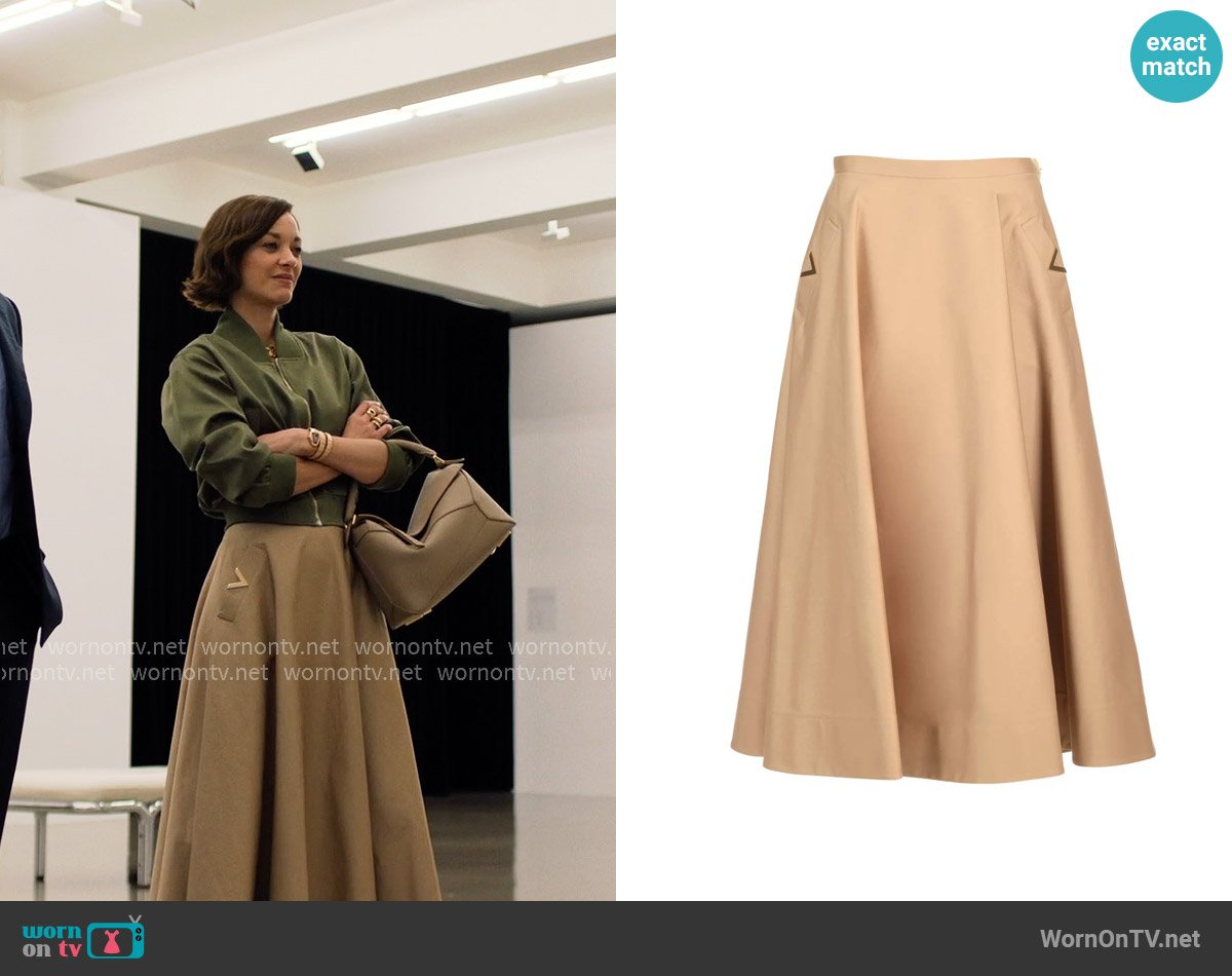 Valentino Garavani Stretch Cotton Midi Skirt worn by Celine Dumont (Marion Cotillard) on The Morning Show