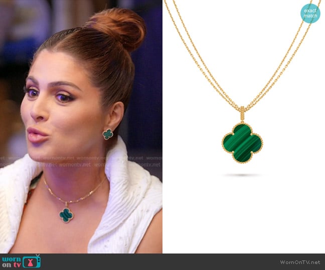 Van Cleef & Arpels Magic Alhambra Malachite 18k Yellow Gold Necklace worn by Stephanie Shojaee (Stephanie Shojaee) on The Real Housewives of Miami