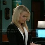 Vanessa’s black blazer with white lapel on Beyond the Gates
