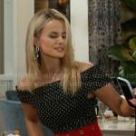 Vanessa’s polka dot off-shoulder top and red skirt on Beyond the Gates