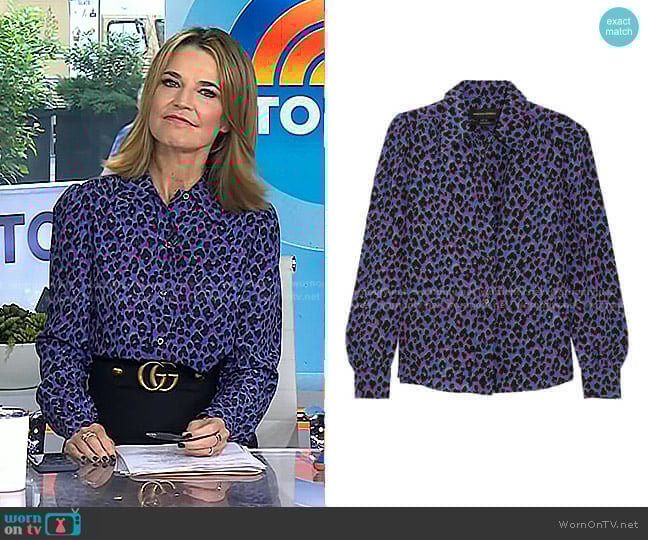 Vanessa Seward Elise Animal Print Silk Shirt worn by Savannah Guthrie on Today