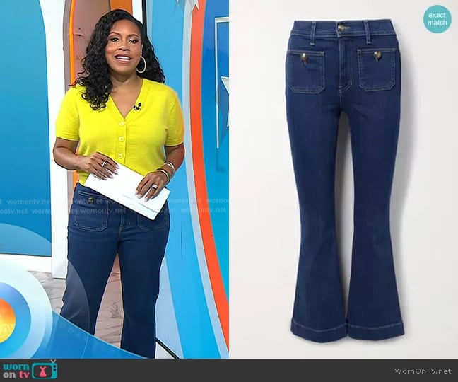 Veronica Beard Carson High Rise Flared Jeans worn by Sheinelle Jones on Today