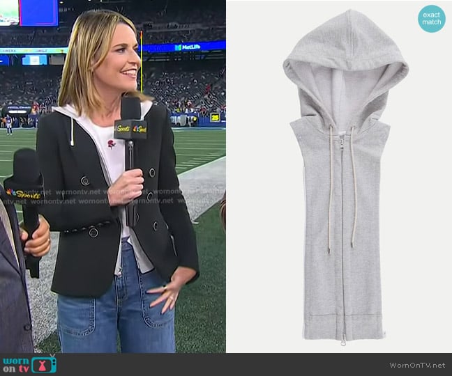 Veronica Beard Drawstring Hoodie Dickey in Heather Grey worn by Savannah Guthrie on Today