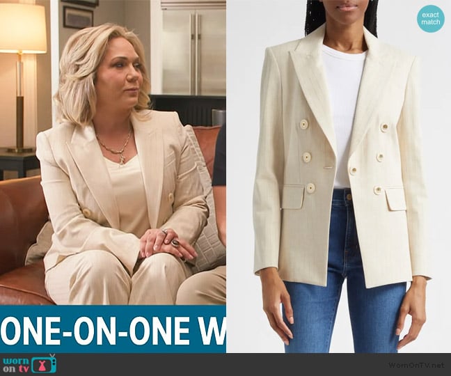 Veronica Beard Gaya Metallic Chalk Stripe Cotton Blend Dickey Jacket worn by Julie Chrisley on Access Hollywood