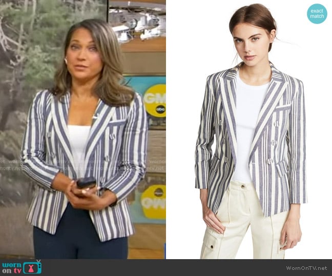 Veronica Beard Geneva Dickey Jacket In Ecru/indigo worn by Ginger Zee on Good Morning America
