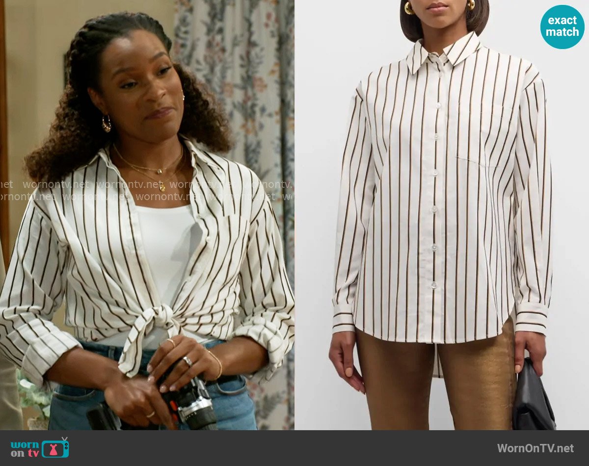 Veronica Beard Keiko Button Down Shirt worn by Naomi Hamilton Hawthorne (Arielle Prepetit) on Beyond the Gates