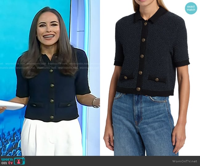 Veronica Beard Marie Cotton-Blend Cardigan in Navy worn by Kaylee Hartung on Today