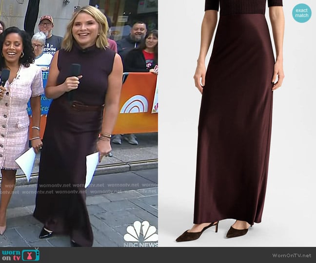 Veronica Beard Medina Silk Maxi Skirt in Dark Currant worn by Jenna Bush Hager on Today