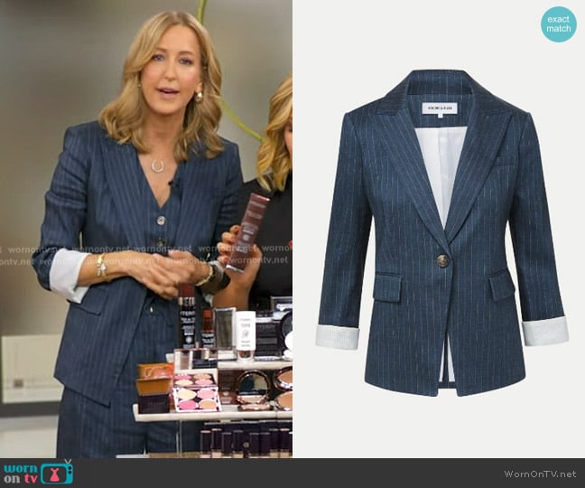 Veronica Beard Obie Pinstripe Linen Blend Dickey Jacket in Blue Dove worn by Lara Spencer on Good Morning America