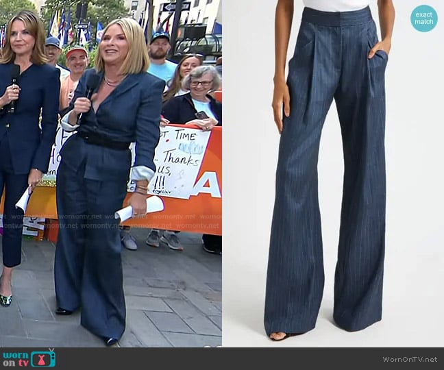 Veronica Beard Rimini Pinstripe Linen Blend Wide Leg in Blue Dove worn by Jenna Bush Hager on Today