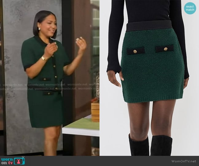 Veronica Beard Rivka Mini Skirt in Pine/Black worn by Stephanie Ramos on Good Morning America