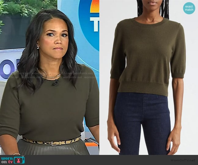 Veronica Beard Shana Short Sleeve Cashmere Sweater worn by Laura Jarrett on Today