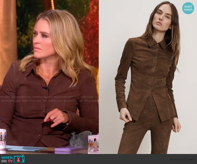 Veronica Beard Wittaker Suede Button-Down Shirt worn by Sara Haines on The View