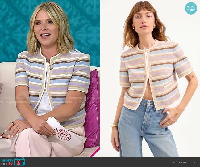 Veronica Beard Wyatt Short-Sleeve Jacket in Stone Khaki Multi worn by Jenna Bush Hager on Today