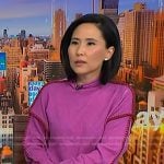 Vicky’s pink stitch trim sweater on NBC News Daily