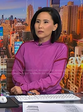 Vicky's pink stitch trim sweater on NBC News Daily
