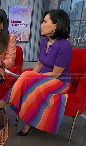 Vicky’s purple polo and multicolor stripe skirt on NBC News Daily