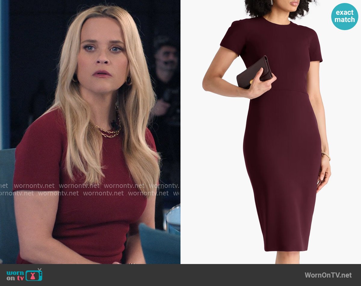 Victoria Beckham Crepe midi dress worn by Bradley Jackson (Reese Witherspoon) on The Morning Show