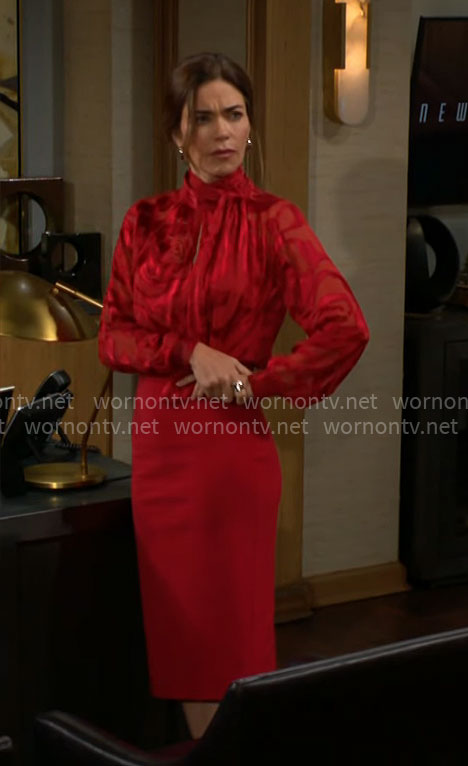 Victoria’s red floral blouse on The Young and the Restless